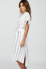 Ivory Striped Button Down Midi Dress