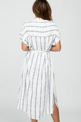 Ivory Striped Button Down Midi Dress