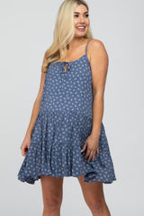 Blue Floral Print Tiered Maternity Mini Dress