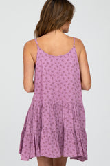 Violet Floral Print Tiered Mini Dress