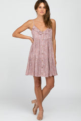 Mauve Floral Ruffle Top Button-Down Tiered Dress