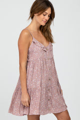 Mauve Floral Ruffle Top Button-Down Tiered Dress