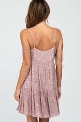 Mauve Floral Ruffle Top Button-Down Tiered Dress