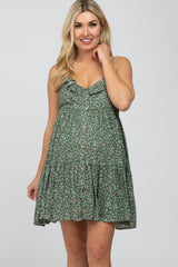 Olive Floral Ruffle Top Button-Down Tiered Maternity Dress