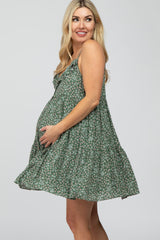 Olive Floral Ruffle Top Button-Down Tiered Maternity Dress