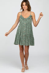 Olive Floral Ruffle Top Button-Down Tiered Dress