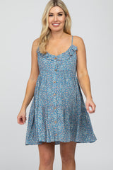 Blue Floral Ruffle Top Button-Down Tiered Maternity Dress