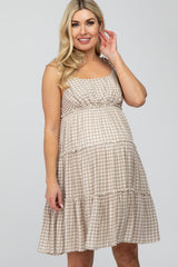 Grey Plaid Tiered Maternity Dress