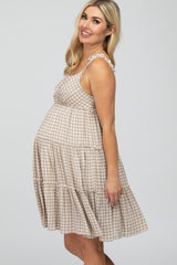 Grey Plaid Tiered Maternity Dress