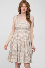 Grey Plaid Tiered Maternity Dress