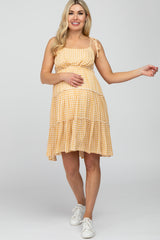 Yellow Plaid Tiered Maternity Dress