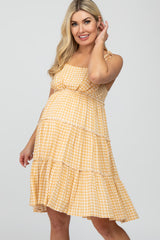 Yellow Plaid Tiered Maternity Dress