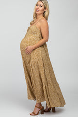 Yellow Floral Front Cutout Tiered Maternity Maxi Dress