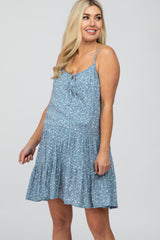 Blue Floral Print Tiered Maternity Mini Dress