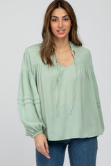 Mint Green Ruffle Neck Pintuck Balloon Sleeve Maternity Top