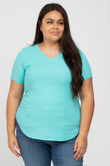 Mint Ribbed V-Neck Short Sleeve Plus Maternity Top