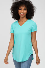 Mint Ribbed V-Neck Short Sleeve Top