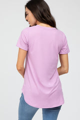 Lavender Ribbed V-Neck Short Sleeve Maternity Top