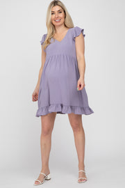 Lavender Ruffle Hem V-Neck Maternity Dress