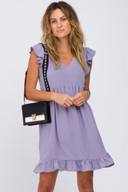 Lavender Ruffle Hem V-Neck Dress