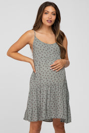 Olive Floral Sleeveless Maternity Mini Dress