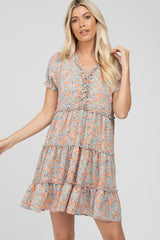 Peach Floral Ruffle Accent Tiered Maternity Dress