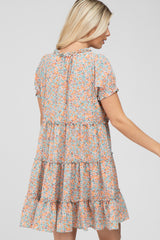 Peach Floral Ruffle Accent Tiered Dress