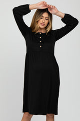 Black Button Front Long Sleeve Maternity Dress