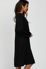 Black Button Front Long Sleeve Dress