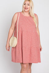 Rust Striped Sleeveless Tiered Plus Dress