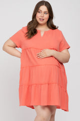 Coral Linen Babydoll Plus Maternity Dress