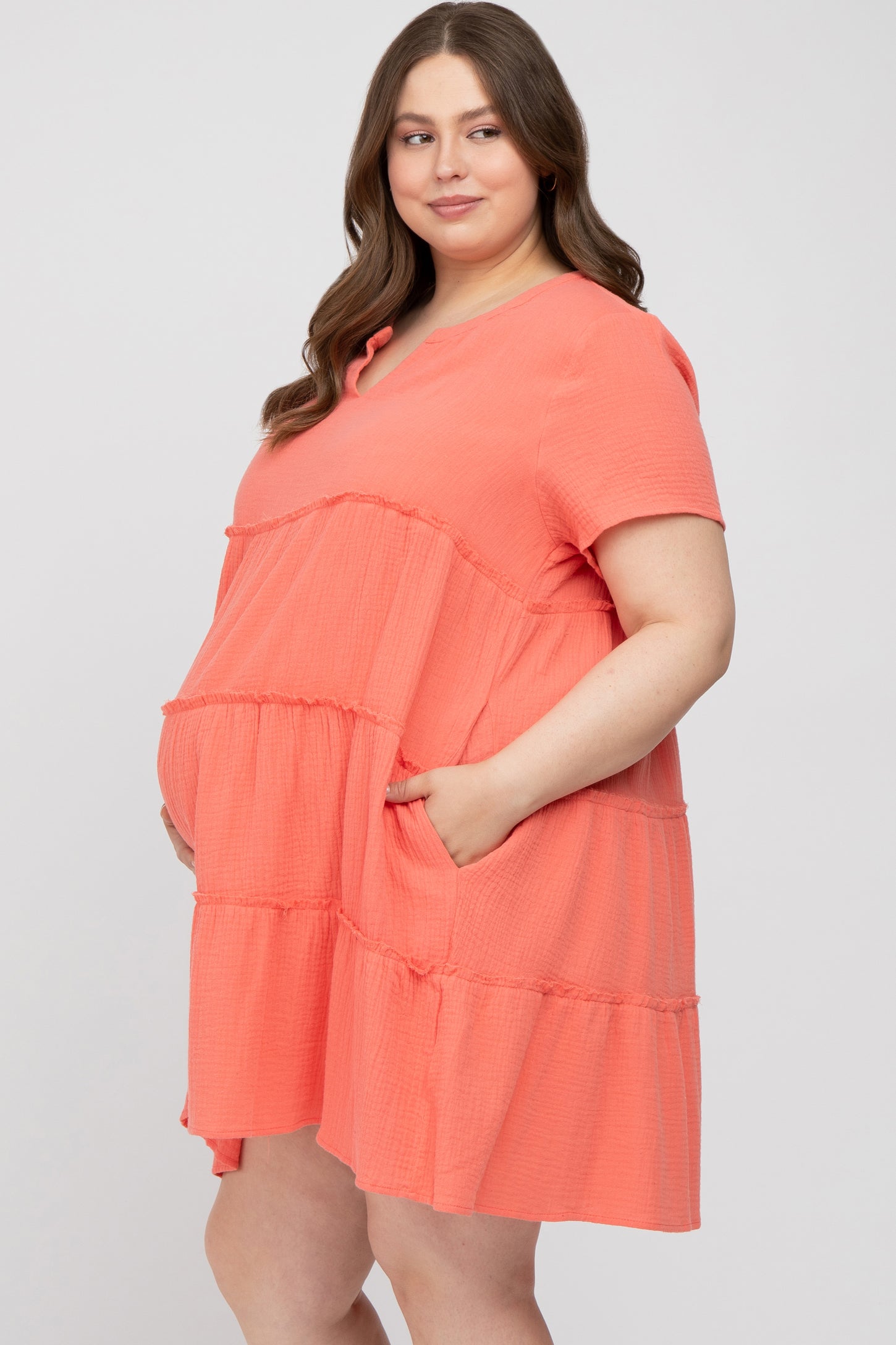Plus Size Flutter Sleeve Babydoll Nursing Friendly Maternity Top