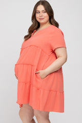 Coral Linen Babydoll Plus Maternity Dress