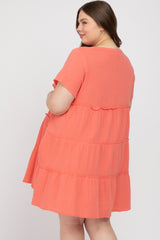 Coral Linen Babydoll Plus Maternity Dress