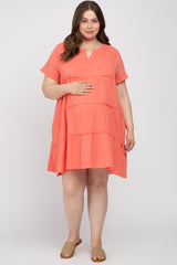 Coral Linen Babydoll Plus Maternity Dress