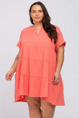 Coral Linen Babydoll Plus Dress