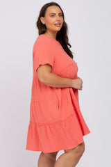 Coral Linen Babydoll Plus Dress