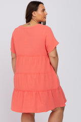 Coral Linen Babydoll Plus Dress