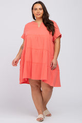 Coral Linen Babydoll Plus Maternity Dress