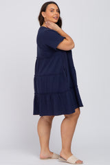 Navy Linen Babydoll Plus Dress