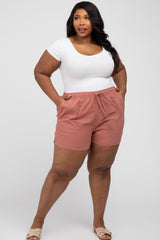 Rust Drawstring Maternity Plus Shorts