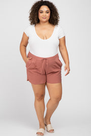 Rust Drawstring Maternity Plus Shorts