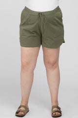 Olive Drawstring Maternity Plus Shorts