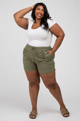 Olive Drawstring Maternity Plus Shorts