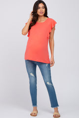 Coral Ruffle Sleeve Maternity Top