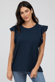 Navy Blue Ruffle Sleeve Top