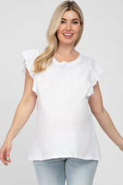 White Ruffle Sleeve Maternity Top