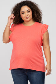 Coral Ruffle Sleeve Maternity Plus Top