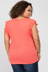 Coral Ruffle Sleeve Maternity Plus Top