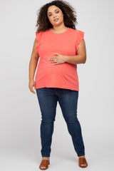 Coral Ruffle Sleeve Maternity Plus Top